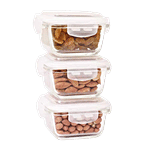 Femora Borosilicate Glass Mini Food Storage - Square, Airtight, Microwave Safe 180 ml ( Set of 3)