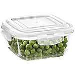 Borosil Klip N Store Glass Storage Container - With Airtight Lid, Microwave Safe, Square, Clear 320 ml (1 pc)