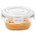 Borosil Glass Storage Container/Tiffin - With Lid, Borosilicate, Round, Klip-N-Store 240 ml 