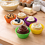 Petals Silicone Reusable Cupcake/Muffin Cake Moulds - 7 Cm Top Dia, Colour May Vary, Baking Essential 6 pcs