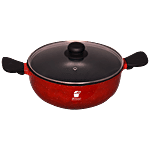 Metello Die-Cast Non-Stick Aluminium Kadhai - With Glass Lid, 24 cm, 4 mm 4 L
