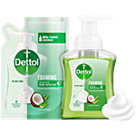 Dettol Foaming Handwash - Pump + Refill Combo, Aloe Coconut, Rich Foam, Moisturizing, Soft On Hands 250 ml (200 ml Refill Pack)
