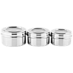 Omega Stainless Steel Dabba Set - Plain, With Transparent glass Lid, Durable, For Storing Grains, Rice 3 pcs