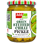 Add me Green Stuffed Chilli Pickle In Mustard Oil 500 g Bottle