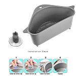 Floraware Plastic Kitchen Sink Corner Organiser With Suction Cup - Durable, Grey 1 pc