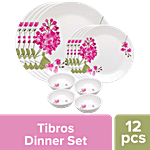 Tibros Smart Series Melamine Dinner Set - Pink Blossom Design, Lightweight, Durable 12 pcs 