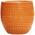 Leafy Tales Ceramic Flower Pot - With Self Design Lines, Durable, For Indoor Plants, Orange 1 pc