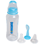 Auto flow Doraemon Gold Feeding Bottle With Silicone Nipple & Spoon - BPA Free, Durable 125 ml