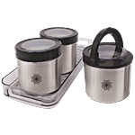 Jaypee Plus Transteel Stainless Steel Container - Black Lid & Serving Tray, For Storage 600 ml (Set of 3)