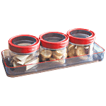 Jaypee Plus Translite Containers & Tray Set - Red Lid, Strong & Durable, Airtight 500 ml (Set of 3)