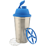 Signoraware Shake N Shake Stainless Steel Shaker - Leakproof, Measurement Marking, Blue 650 ml
