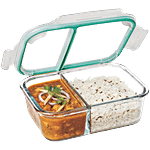 Signoraware Slim Borosilicate Glass Two Compartment Lunch Box - Airtight, Clear 600 ml