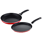 Wellberg Non-Stick Cookware Set - Tawa & Frypan, Durable, Rustproof, 25, 24 Cm, Red 2 pcs 