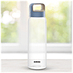 Borosil Crysto Borosilicate Glass Water Bottle - With Blue Husk Lid, Wide Mouth 750 ml