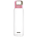 Borosil Crysto Borosilicate Glass Water Bottle - With Pink Husk Lid, Wide Mouth 750 ml