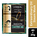 L'Oreal Paris Extraordinary Oil Steam Mask - Smooth, With Precious Essential Oils, Paraben Free, Nourishing Treatment, For Straight Frizz-Free Hair 2 pcs (20ml + 40g)