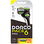 Dorco Pace 6 Pro Razor System - With 2 Cartridges, 6 Microspan Blades, Dual Smooth Shield, Vitamin E & Aloe Vera, Stying Trimmer 2 pcs 