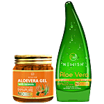 Newish Aloe Vera Gel - Treats Acne, Scars, Glowing & Radiant Skin Treatment, Organic Non-Toxic 2 pcs (200 g + 130 ml)