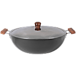 Wonderchef Ebony Aluminium Hard Anodized Deep Kadai - With Lid, 30 cm, Black 6 L