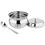 Segovia Stainless Steel Ghee/Oil Pot With Lid & Spoon - Rustproof, For Multipurpose Use, Silver 375 ml (1 pc)