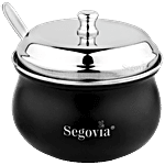Segovia Stainless Steel Ghee/Oil Pot With Lid & Spoon - Rustproof, For Multipurpose Use, Black 375 ml (1 pc)