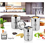 Segovia Stainless Steel Kitchen Spice Canister/Masala Jar With Lid - Rustproof, Silver 300 ml (Set of 3)
