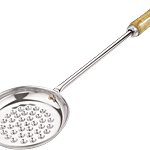 Tiara Flora Stainless Steel Bundi Jhara, Deep Fry Strainer With Wooden Handle Silver 1 pc