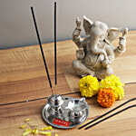 Hazel Stainless Steel Agarbatti & Diya Stand 2 In 1 - Pooja Thali, For Festvals 1 pc