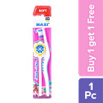 MAXI Milky White Baby Toothbrush & Tongue Cleaner - Soft Bristles, Rubber Grip, 1 + Year 2 pcs Pouch (Buy 1 Get 1 Free)