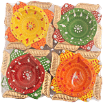 Se7en Diya Terracotta - Assorted Colour, Traditional, Ideal Gift 4 pcs