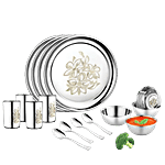 Jensons Daisy Dinner Set - Stainless Steel, Durable, Rustproof, Dishwasher Safe, Silver 16 pcs