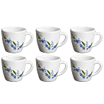 Cello Ricca Mug - Blue Creeper, White, Opalware, Lightweight, Scratch Resistant Set of 6 (Set of 6)