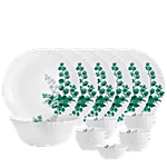 Cello Dinner Set - Opalware, Aqua Leaves, Dazzle, White 19 pcs