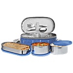 Milton Corporate Lunch Box - Stainless Steel, Oval & Round Containers, Leakproof, Blue 3 pcs