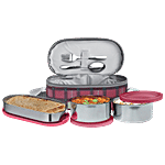 Milton Corporate Lunch Box - Stainless Steel, Oval & Round Containers, Leakproof, Maroon 3 pcs