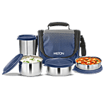 Milton Tasty Lunch Box, 3 Stainless Steel Containers (200 ml, 320 ml, 500 ml) With Jacket, Blue 3 pcs 