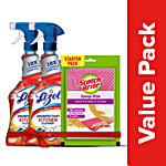 Lizol Disinfectant Kitchen Cleaner Liquid Spray + Scotch Brite Sponge Wipes 3 pcs (Spray 450 ml each)