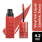 Maybelline New York Superstay Vinyl Ink Liquid Lipstick - High Shine, Long-Lasting, Smudge Proof 4.2 ml Saucy