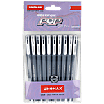 Unomax Geltron Pop Gel Pen - Waterproof Ink, For Smooth Writing, 0.7 mm, Black 10 pcs 