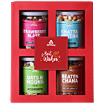Omay Foods Healthy Dhamaka Gift Box - Strawberry Blast, Khatta Meetha, Oats & Moong, Beaten Chana 4 pcs