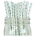 Se7en Polka Dot Paper Straws - For Birthday Parties, Weddings, Sky Blue 25 pcs