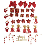 Aarush Festivities Assorted Christmas/Xmas Tree Ornaments - For Decoration, Value Pack, Red 34 pcs