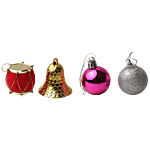 Aarush Festivities Assorted Christmas/Xmas Tree Ornaments - Balls, Drums, Bells, Gift Boxes, Value Pack 24 pcs