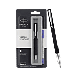 Parker Vector Standard Roller Ball Pen - Refillable, Black Body, Chrome Trim, Blue 1 pc