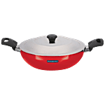 Renberg Aluminium Kadhai - Non Stick Coated, 24 cm, With Lid, Bakelite Handle 2.1 l