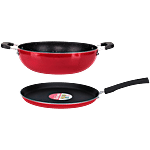 Navrang Nonstick Gift Set - Tawa + Kadai, Maroon, Non-induction 2 pcs (Tawa 250 ml + Kadai 200 ml)