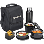 Signoraware Monarch Premium Microwave Safe Lunch Box With Bottle & Bag - Leak Proof, Black 6 pcs