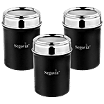Segovia Stainless Steel Top See Through Spice/Masala Jar - Black, Airtight 300 ml (Set of 3)