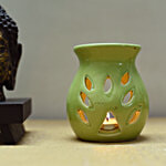 eCraftIndia Green Aroma Burner Set With Jasmine Aroma Oil & 4 Tea Light Candles, Home Decor, 7 x 12 x 7 Cm 6 pcs