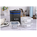 Sanjeev Kapoor Boston Lunch Box - Square, Transparent, Plain, Leak Proof 400 ml (Set of 3)